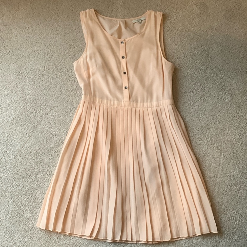 Silk Peach Pleated Sleeveless Dress